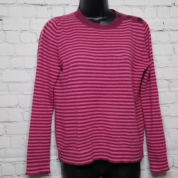 Garnet Hill cashmere pink striped sweater - Picture 1 of 8